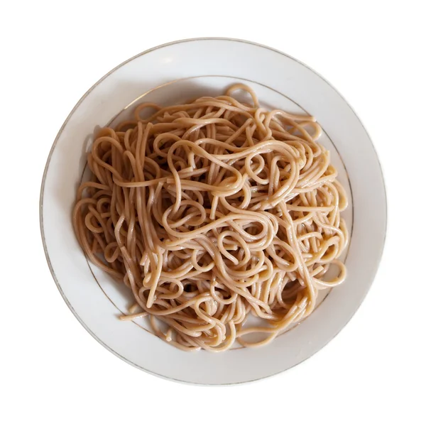 Bovenaanzicht van spaghetti pasta in plaat — Stockfoto