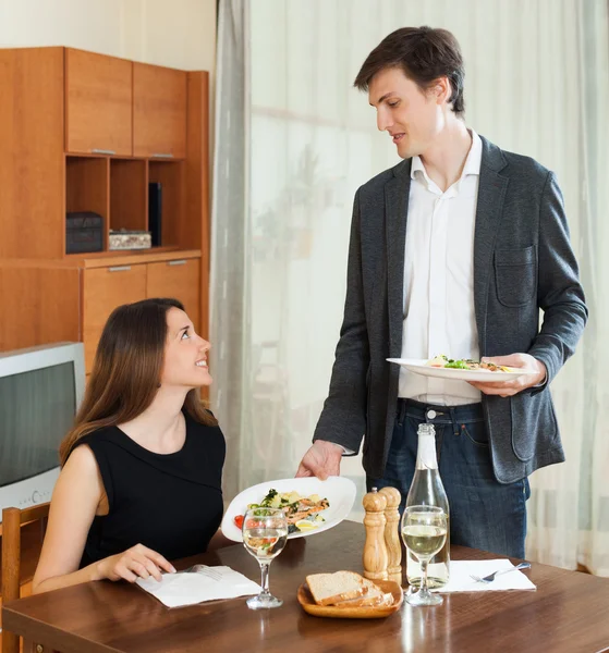 Loving couple romantic dinner — Stock Photo, Image