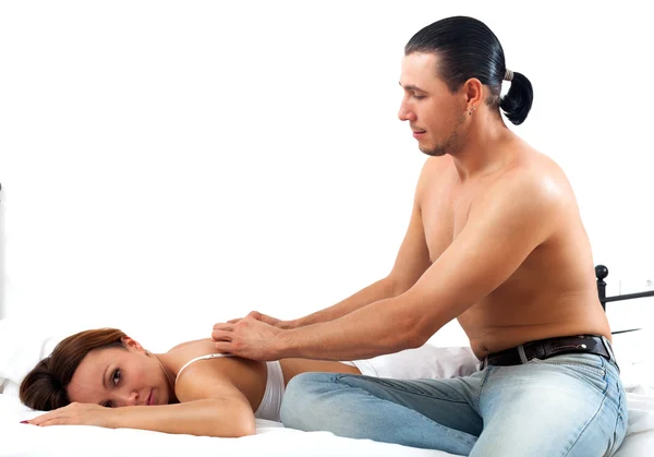 Man making massage to his wife — Stock Photo, Image