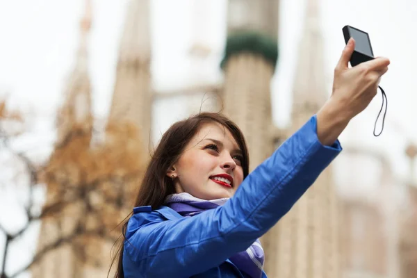 Turista feminino com fotocâmera — Fotografia de Stock