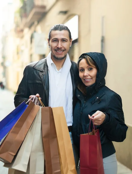 Happy couple at european street — Stock Photo, Image