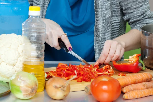 Closeup of slicing  pepper — Stock Photo, Image