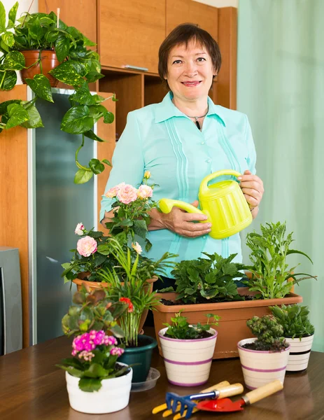 Mature woman taking care of garden — Stock Photo, Image