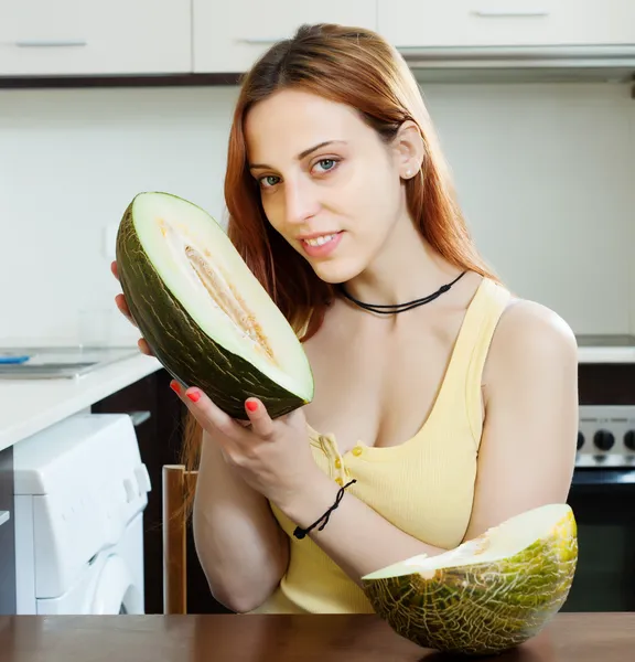 Woman holding melon — Stock Photo, Image