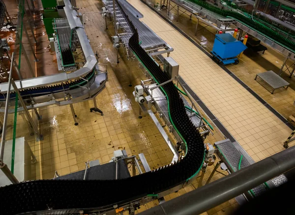 Beer bottles on bottling line — Stock Photo, Image