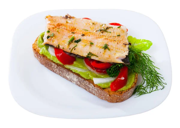 Appetizing sandwich with roasted trout — Stock Photo, Image