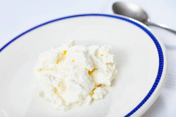 Delicious fresh young cheese on plate — Stock Photo, Image