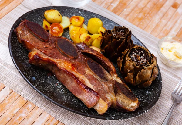 Populaire Schotel Van Spaanse Keuken Rundvlees Churasco Met Smakelijke Geroosterde — Stockfoto