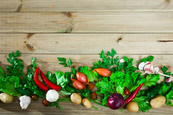 Surtido Verduras Frescas Escritorio Madera Natural Ingredientes Cocina Vegana — Foto de Stock