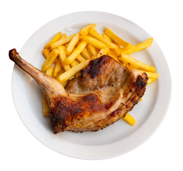 Delicious Dinner Baked Young Rabbit Leg Served Side Dish Crispy — Stock Photo, Image
