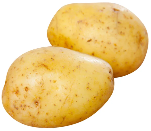 Fecho Duas Batatas Frescas Orgânicas Ingrediente Vegetariano Saudável Isolado Sobre — Fotografia de Stock