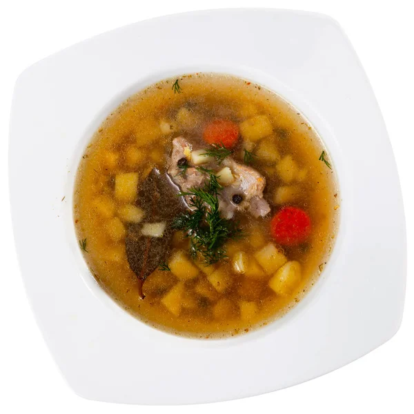 Bagian Dari Sup Daging Yang Hanya Disiapkan Disajikan Dalam Mangkuk — Stok Foto