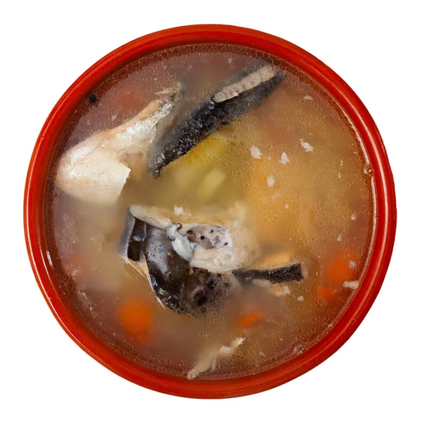 Appetizing Salmon Sup Jeroan Dengan Sayuran Kentang Wortel Dan Peterseli — Stok Foto