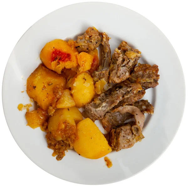 Plat Appétissant Lapin Cuit Avec Des Épices Des Pommes Terre — Photo