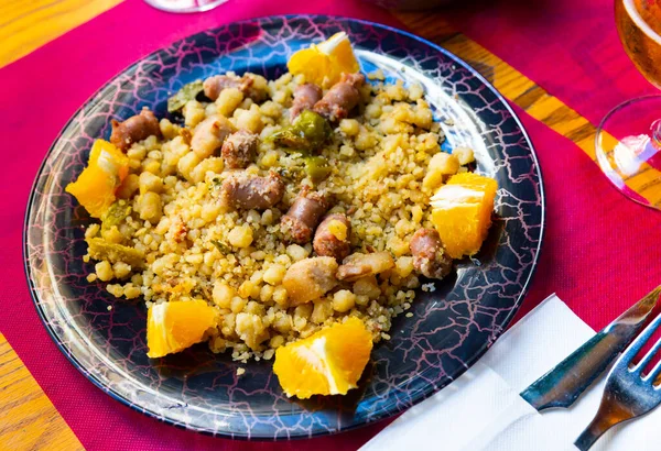 Mâncarea Tradițională Spaniolă Migas Tropezones Din Făină Grâu Prăjită Bucăți — Fotografie, imagine de stoc