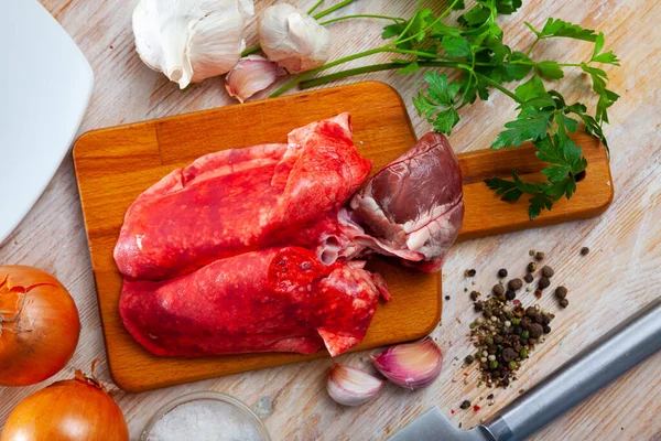 Raw Lamb Lungs Heart Natural Ingredients Cooking — Stock Photo, Image