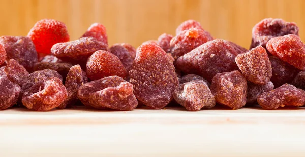 Image Tasty Dried Red Strawberry Berries Wooden Surface — Stock Photo, Image