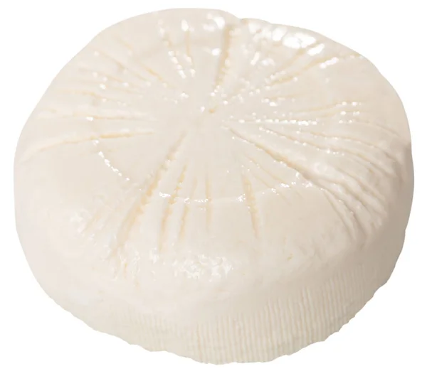 全轮自制新鲜乳清奶酪放在盘子里 手工奶酪制作 乳制品 在白色背景下被隔离 — 图库照片