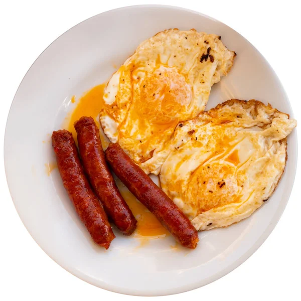 Populair Spaans Gerecht Gebroken Geroosterde Eieren Met Chistorra Geïsoleerd Witte — Stockfoto