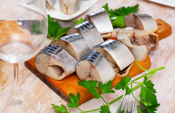 Sliced Marinated Mackerel Fillet Healthy Seafood — ストック写真