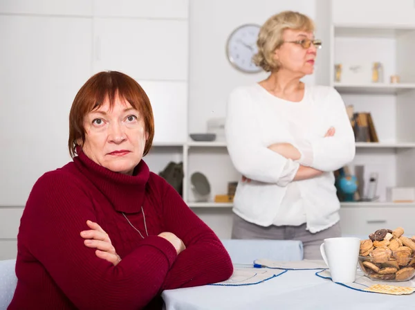 Senior Woman Sitting Separately Offended Quarrel Her Female Friend — Stock Photo, Image