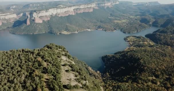 Scenic Panoramic View High Point Sau Reservoir Catalonia Autumn Day — Stock Video