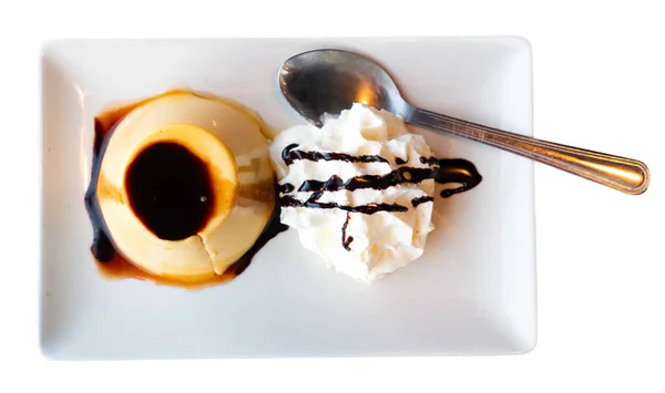 Sweet Creme Dessert Caramel Crust Flan Con Nata Typical Catalan — Stok fotoğraf