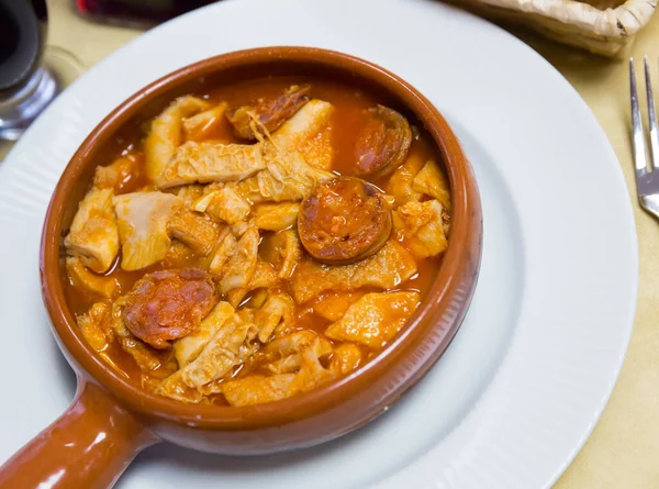 Dish Spanish Cuisine Stewed Tripe Callos Salsa Garbanzos Chorizo Sausage — Stock fotografie
