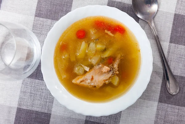 Sopa Salmón Con Patatas Zanahorias Perejil — Foto de Stock