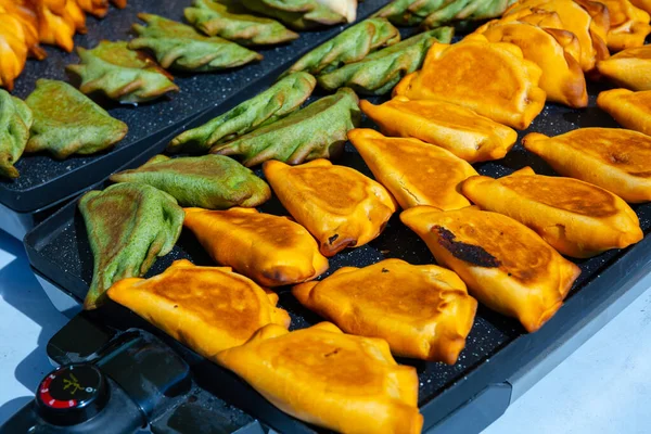 Visa Olika Färgade Empanadas Visas Konditori — Stockfoto