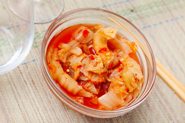 Corée Vue Dessus Nourriture Kimchi Chou Chinois Dans Plat Mis — Photo
