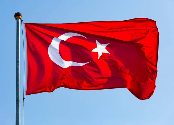Turkije Nationale Vlag Wapperend Wind Zonnige Dag — Stockfoto