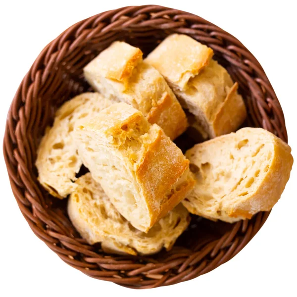 Sliced Freshly Baked Bread Basket Cafe Close Image Isolated White — ストック写真