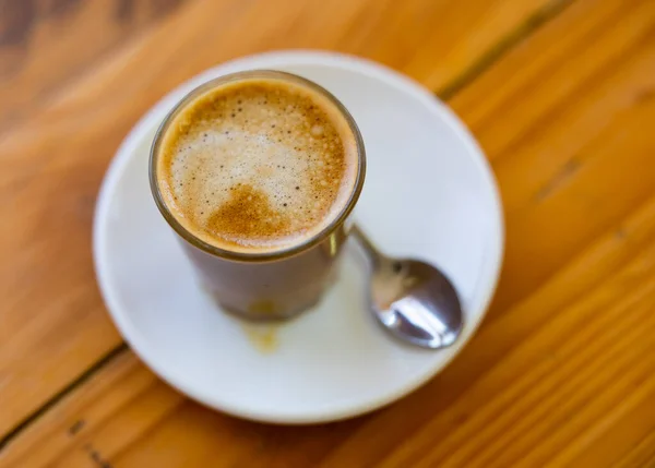 Immagine Tazza Caffè Fresco Cortado Sul Tavolo Nessuna Gente — Foto Stock