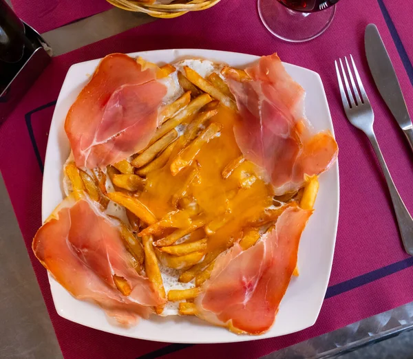 Plat Espagnol Populaire Huevo Rotos Œufs Frits Servis Avec Des — Photo