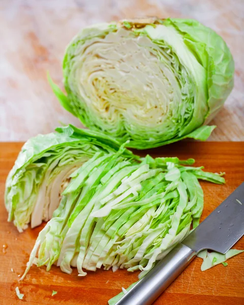 Ingredienti Vegetali Cottura Cavolo Affettato Sul Tavolo Legno — Foto Stock