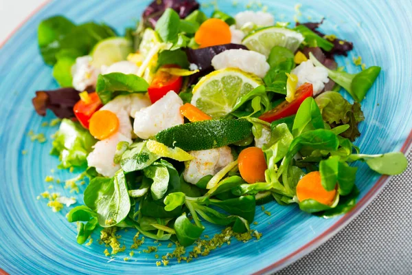 Leckerer Salat Mit Kabeljau Und Frischem Gemüse Rezept 200G Gehackte — Stockfoto