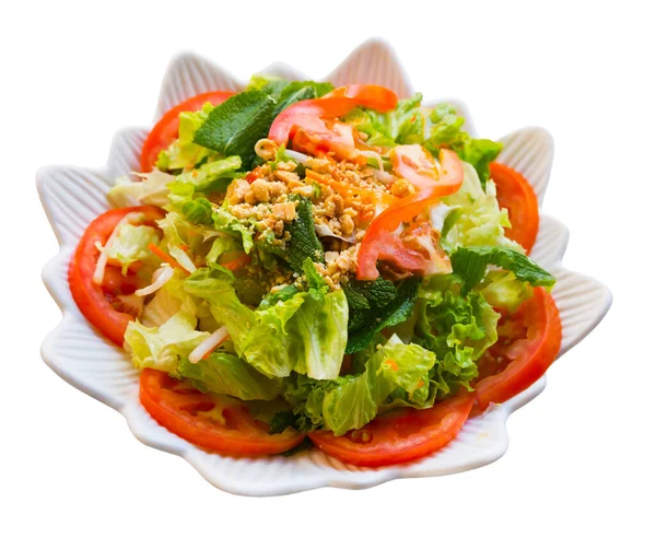 Appetizing Low Calorie Salad Chicken Lettuce Mint Tomatoes Isolated White — Stock Photo, Image