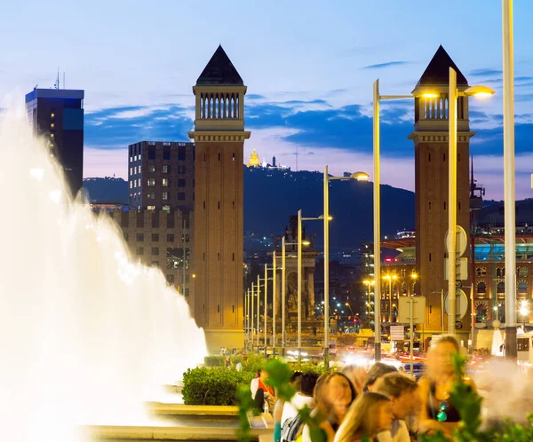 Famosa Placa Espanya Torres Venecianas Noche Verano — Foto de Stock