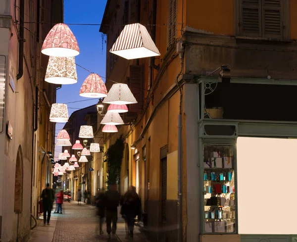 Noche Navidad Iluminación Parma Italia Aire Libre —  Fotos de Stock