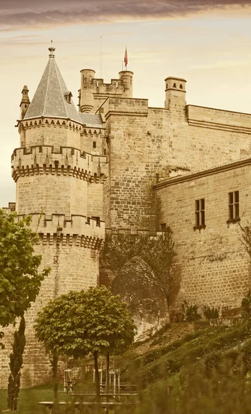 Foto Vintage Velho Castelo Olite Navarra — Fotografia de Stock