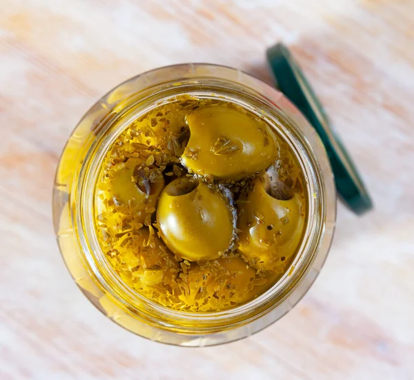 Pickled Olives Jar High Quality Photo — Stock Photo, Image