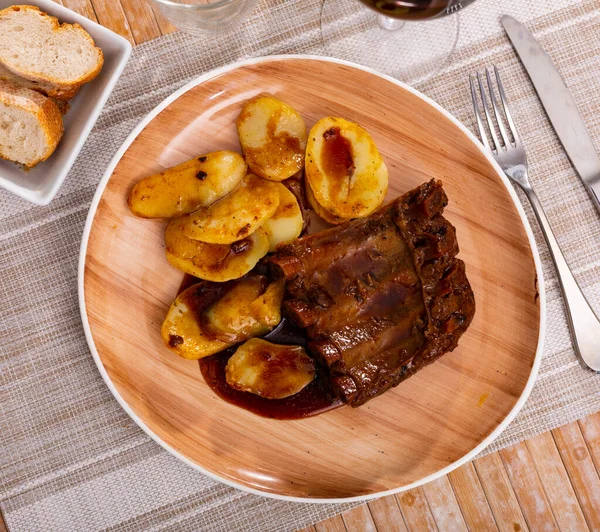 Roasted Rack Pork Bbq Sauce Served Potato — Stock Photo, Image