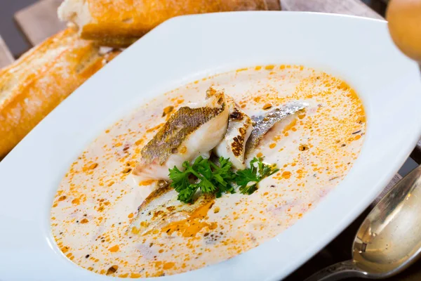 Authentisches Gericht Der Norwegischen Küche Kabeljau Chowder Mit Gemüse — Stockfoto