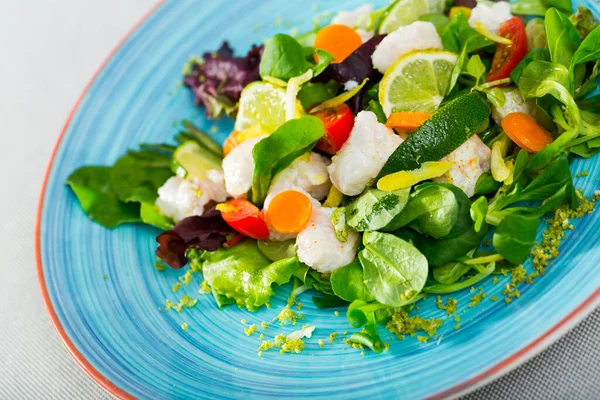 Insalata Fresca Con Merluzzo Carote Verdure Ricetta Marinare 200G Filetto — Foto Stock