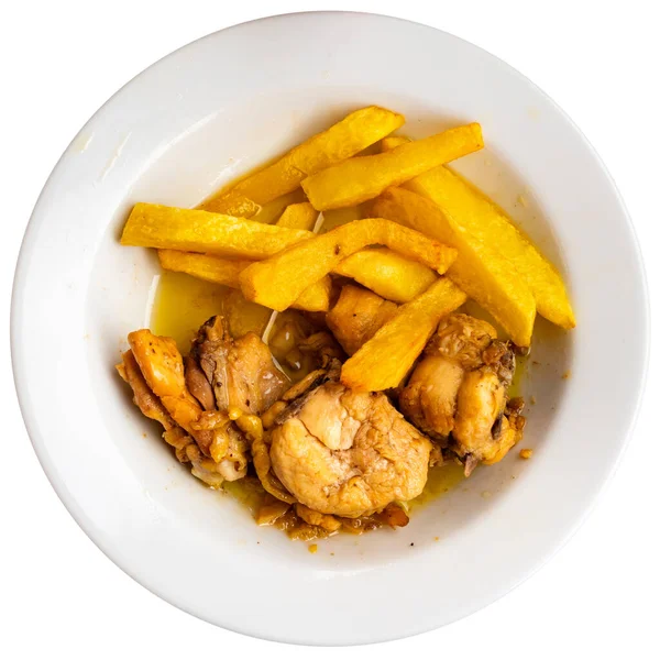Delicious Roasted Chicken Pieces Served Vegetable Side Dish Crispy Fries — Stock Photo, Image