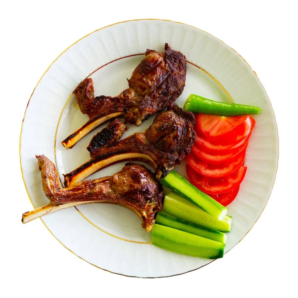 Baked rib grilled. Lamb. Carry a lamb. Turkish cuisine. Isolated over white background