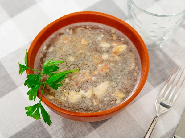 Plato Nacional Ruso Kholodets Hecho Una Masa Gelatinosa Caldo Carne —  Fotos de Stock