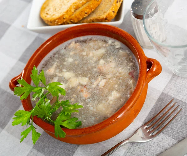 Traditional Russian Meat Aspic Dish Kholodets Plate Parsley Twig — Stock Photo, Image