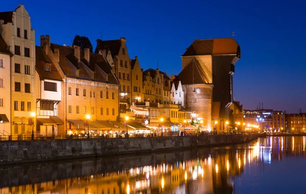 Picturesque Motlawa River Embankment Old Polish Town Gdansk Twilight — Stock Photo, Image